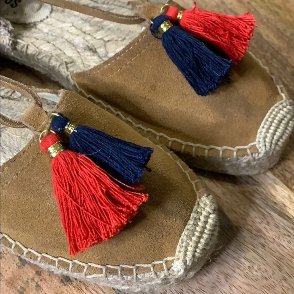 Soludos | Lace Up Suede Espadrilles Red/Blue Tassels